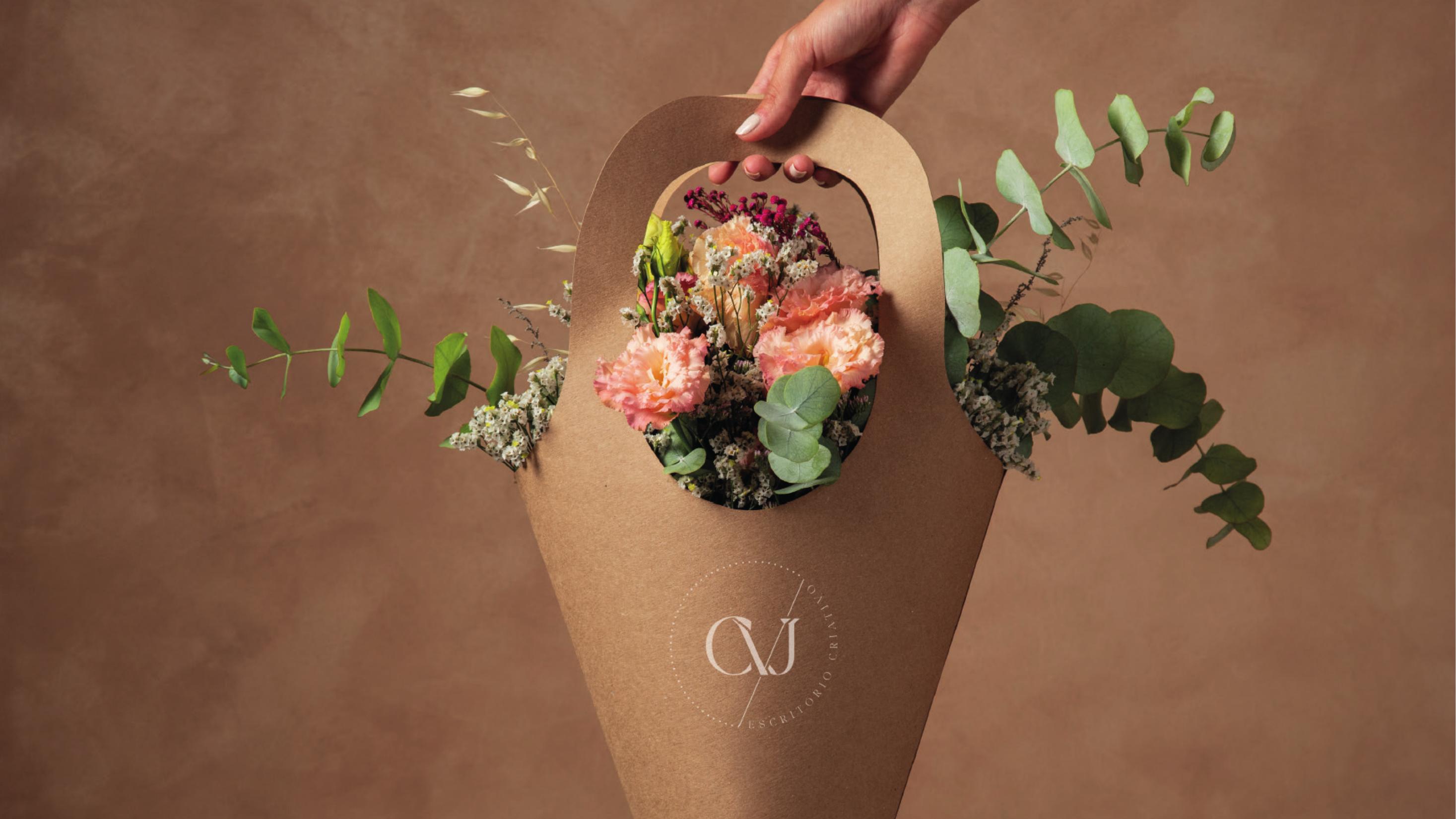 Branded floral packaging in kraft paper
