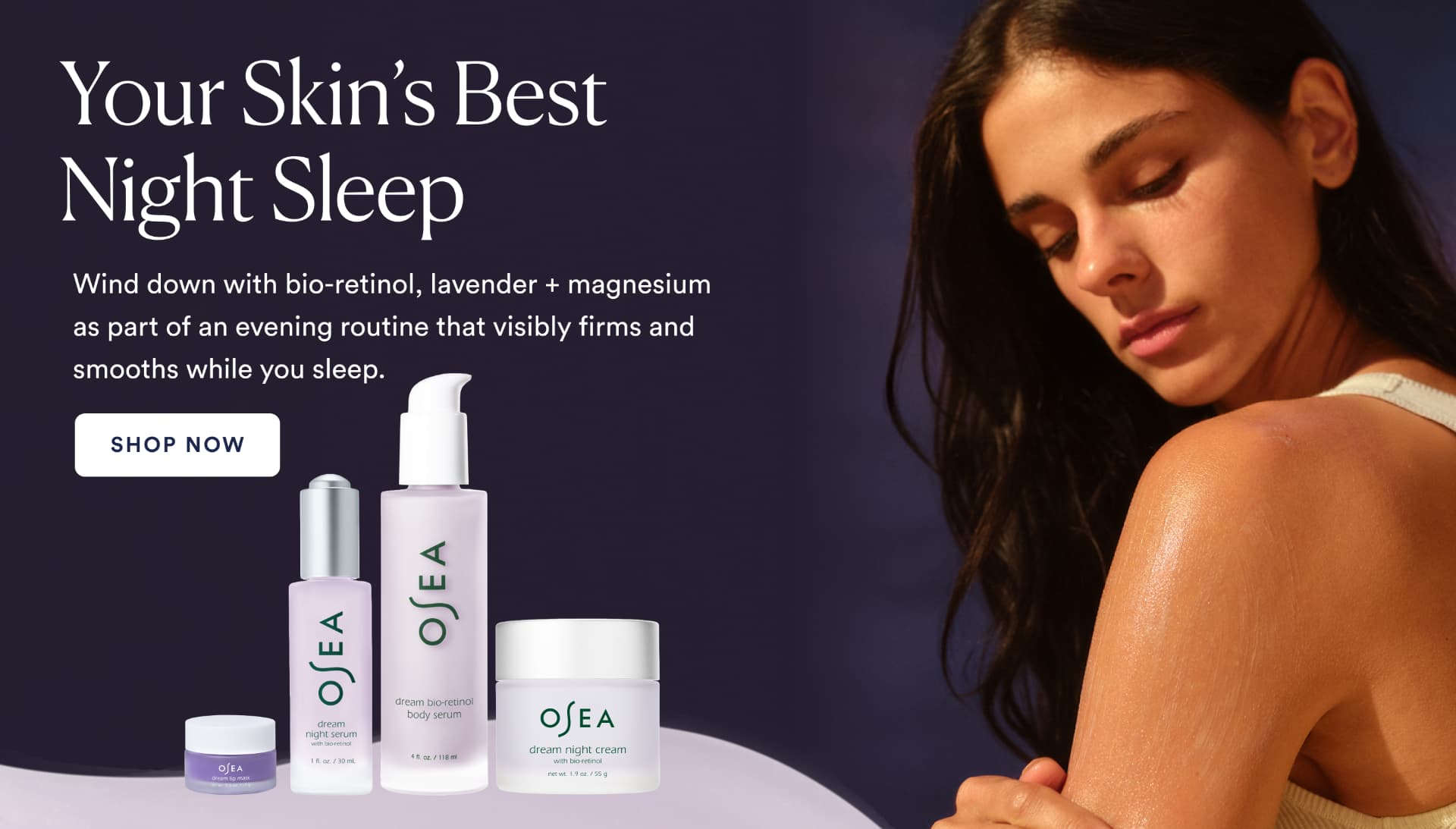 Your Skin’s Best Night Sleep homepage banner, desktop version