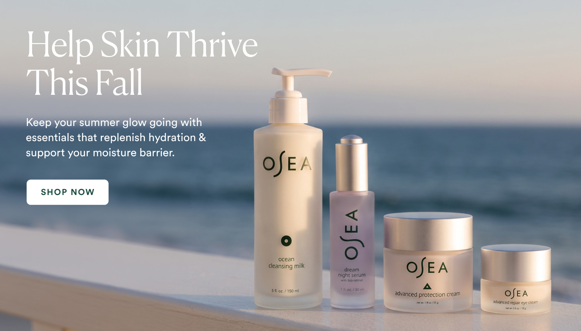 Help Skin Thrive This Fall homepage banner, desktop version