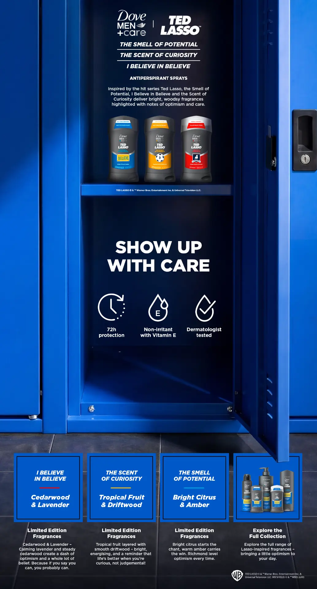 Dove Men+Care x Ted Lasso enhanced content page for antiperspirant sprays