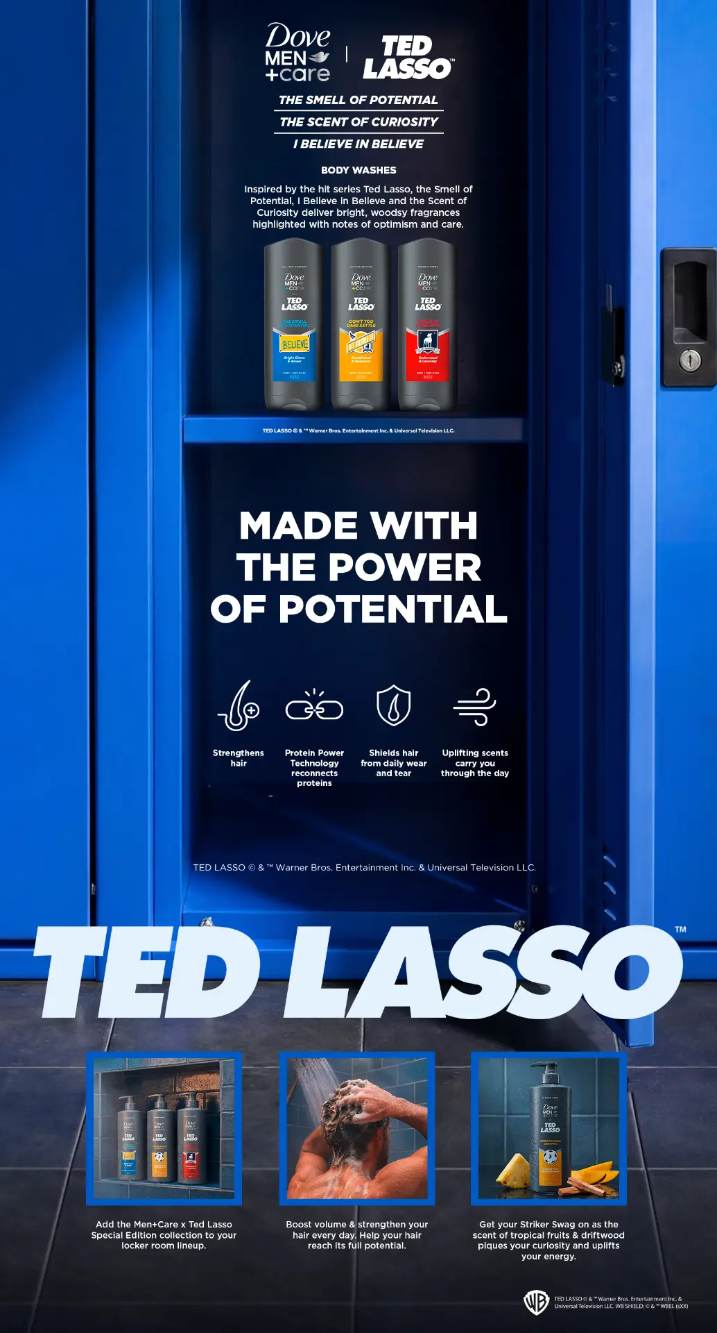 Dove Men+Care x Ted Lasso enhanced content page for body washes