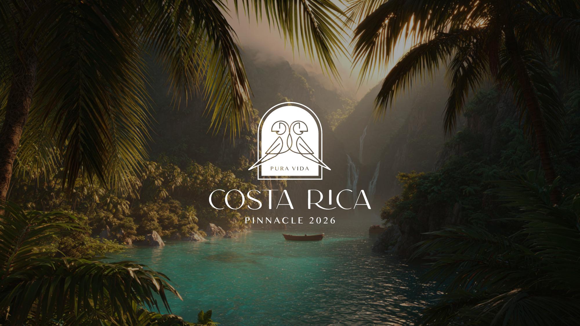 Costa Rica tropical landscape with logo overlay
