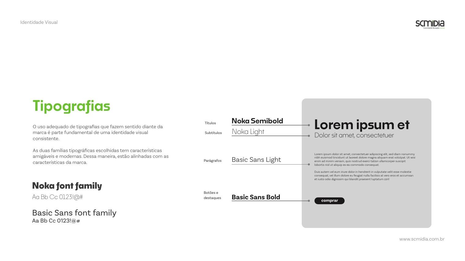 Typography specification with Noka and Basic Sans families