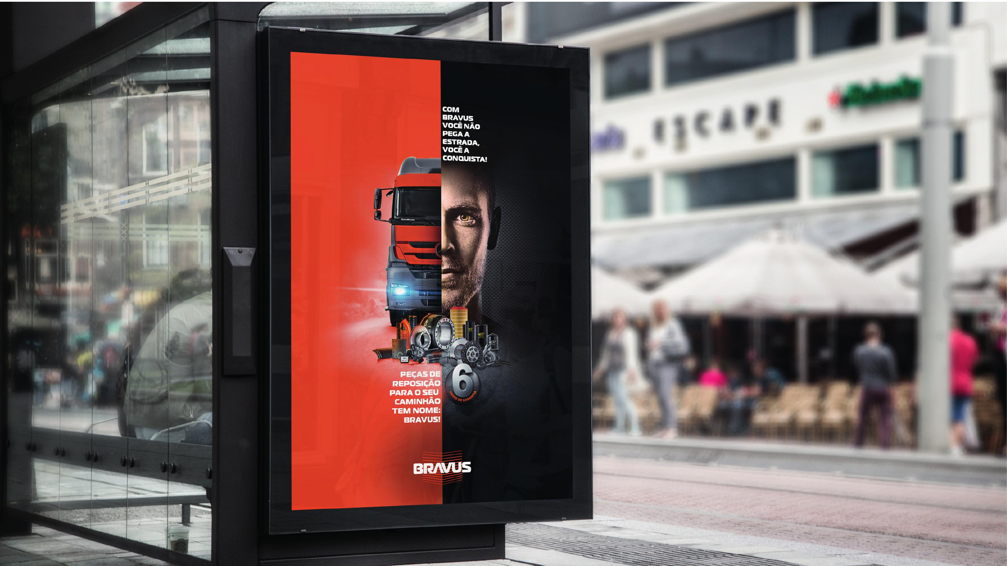 Bus stop poster with the Bravus campaign