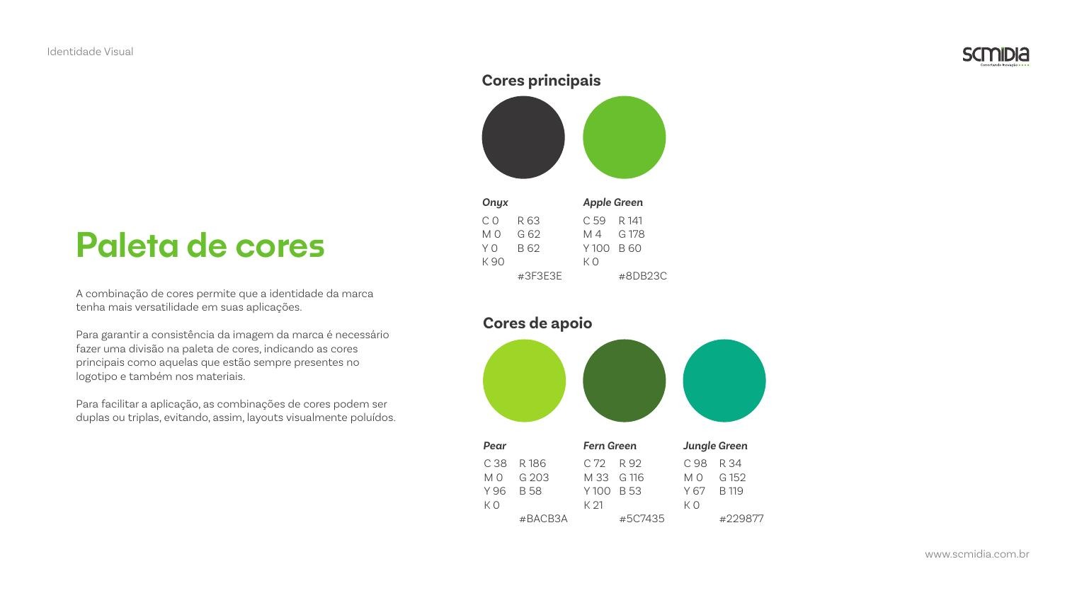 Color palette with CMYK, RGB and hexadecimal specifications