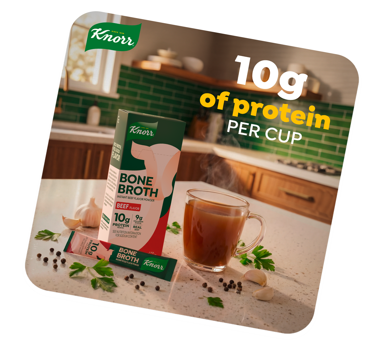Pack with a 10g of protein per cup callout
